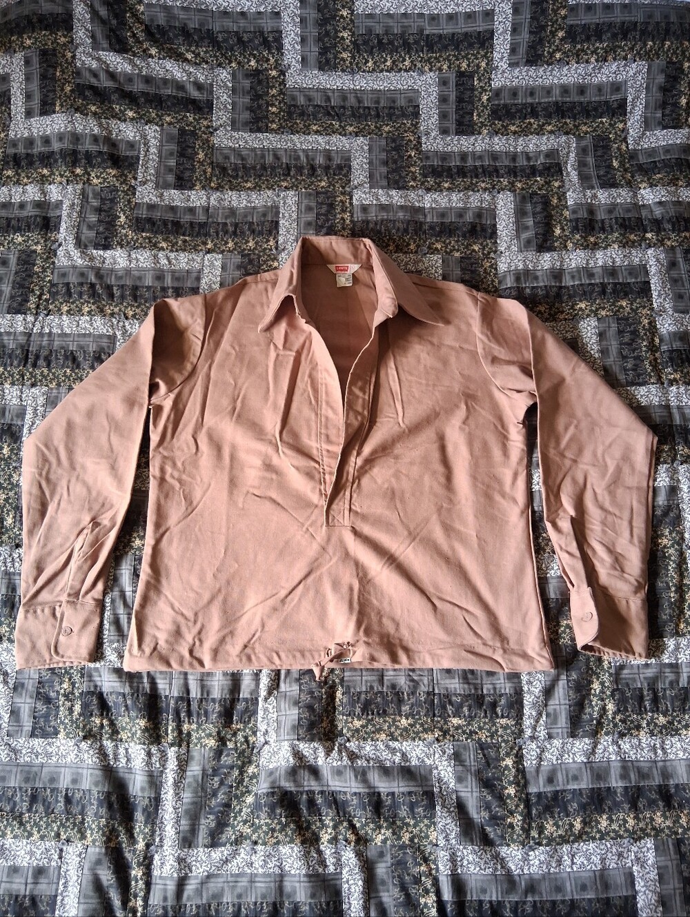 VTG 1970s Levi's White Tab Brown Denim Skipper Work Shirt Open Chest Adult Large